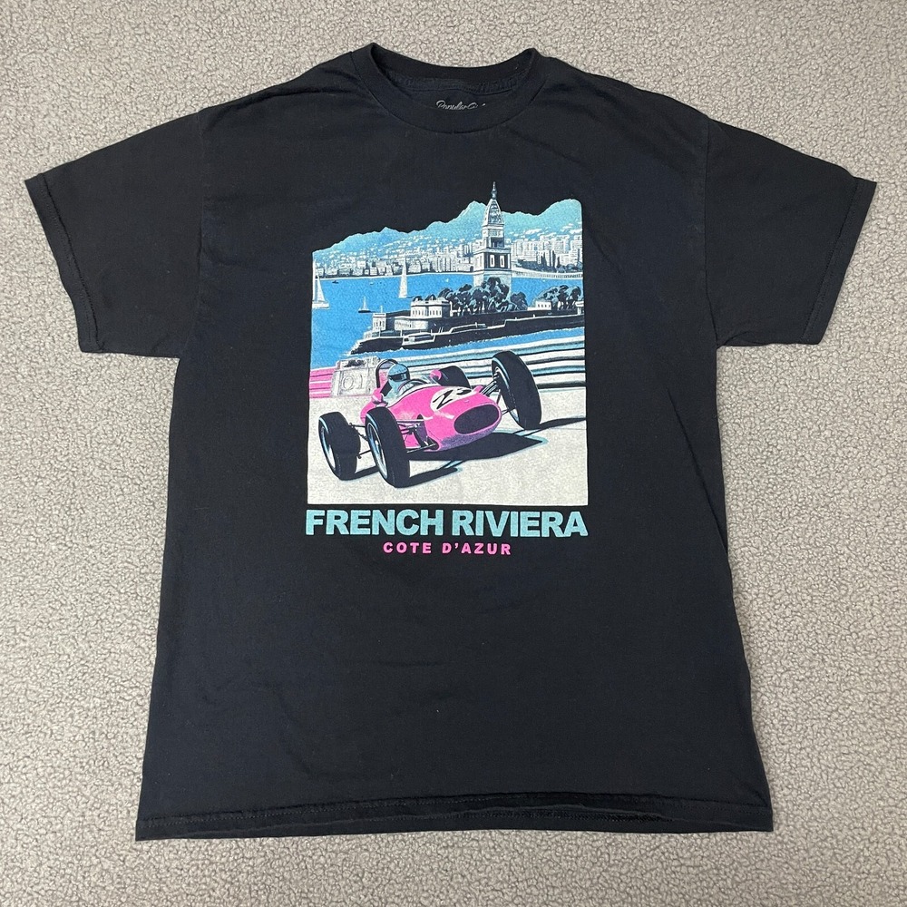 Popular girl french riviera cote d' azur race t-shirt womens medium black‎